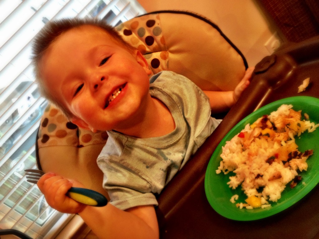 2 year old eating ginger chicken